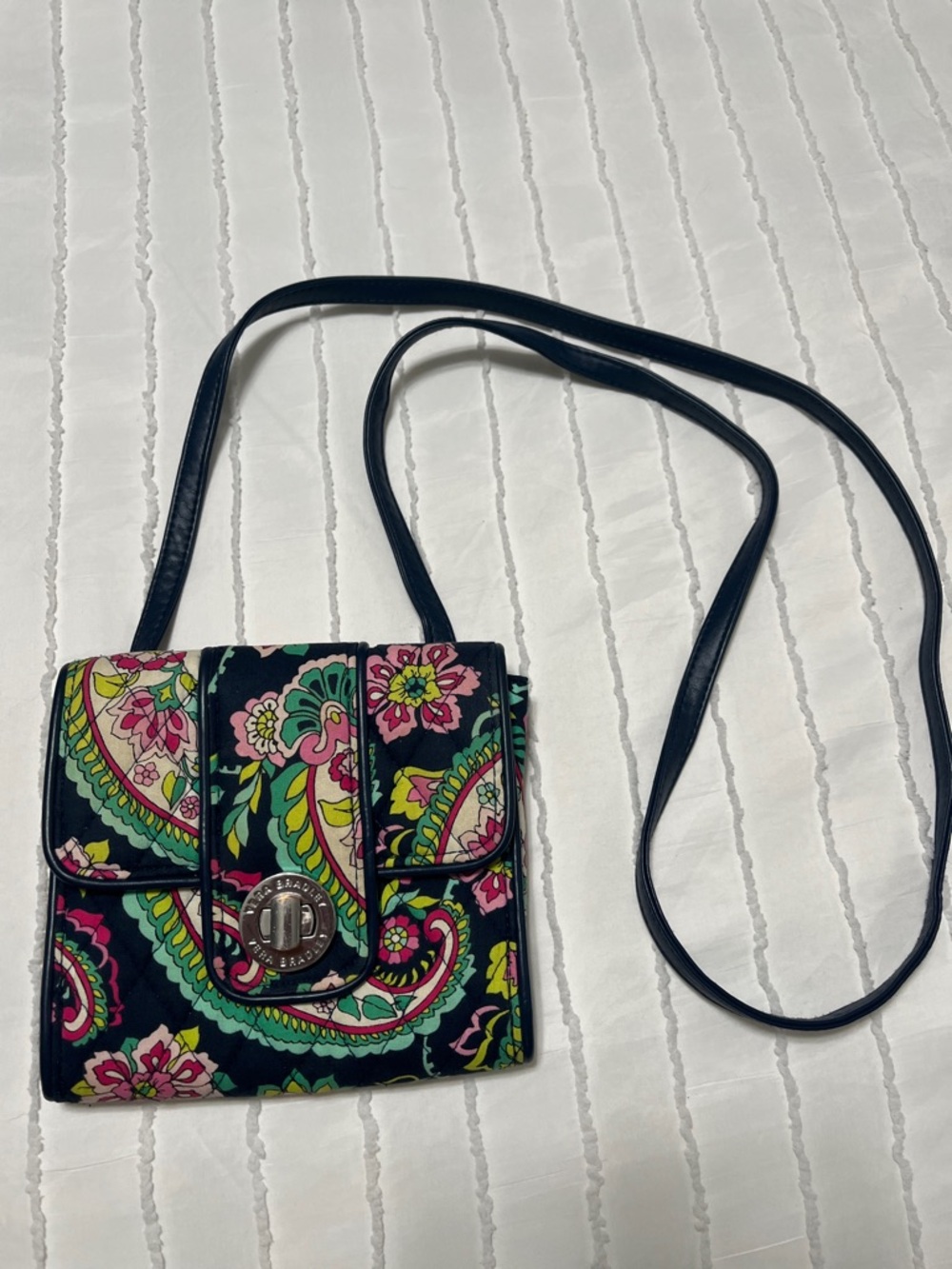 Vera Bradley Petal Paisley Mini Crossbody Wallet Turn Lock Blue Pink